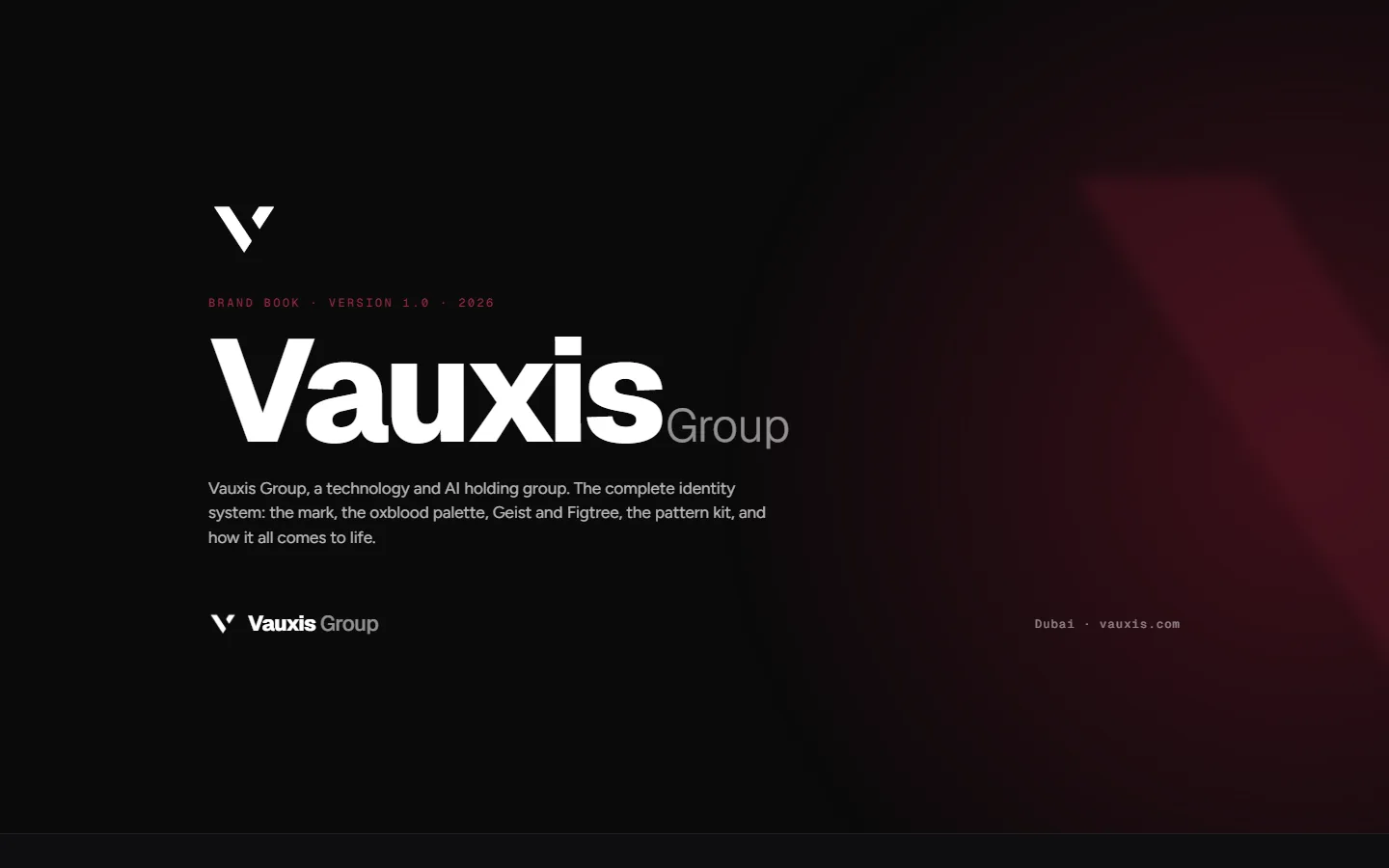 Vauxis Group brand book cover