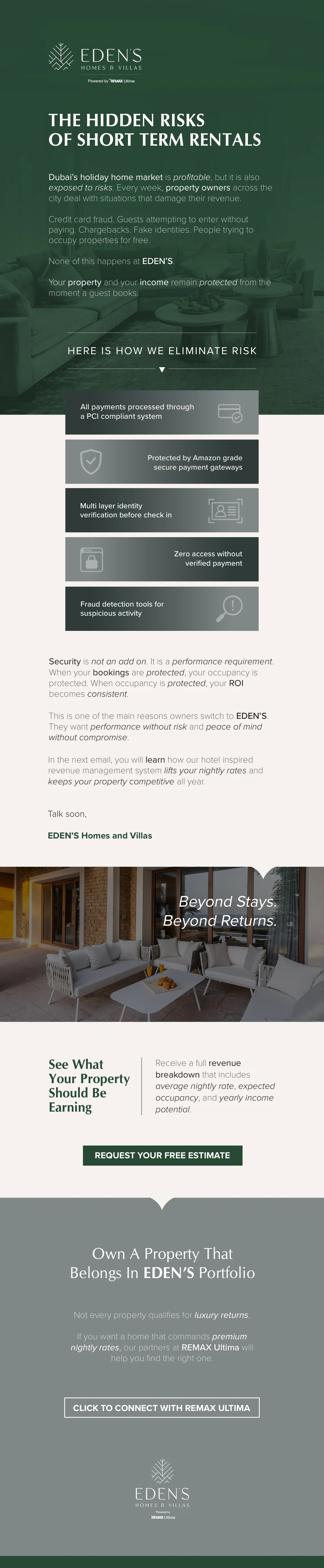Full email design for Eden's Homes and Villas, a Dubai holiday-home management client
